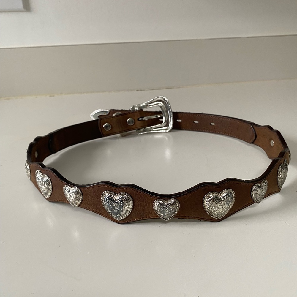 Beautiful Vintage Leather western belt with silver hearts